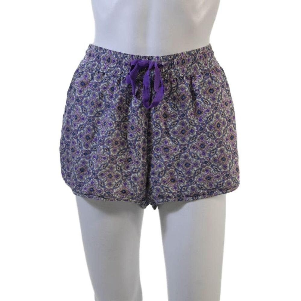 Joie Unisex Purple Paisley Silk Drawstring Bohemian Shorts Size M